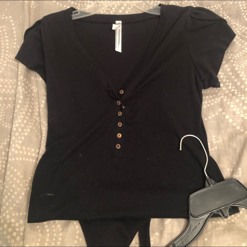 Black free people button up body suit